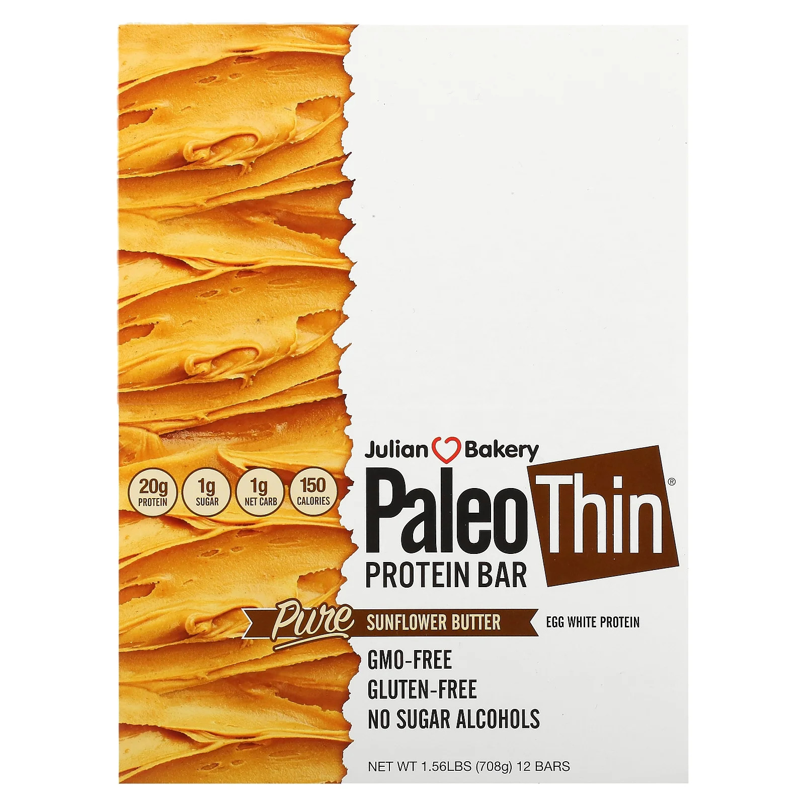 Paleo Thin Protein Bar, Pure Sunflower Butter, 12 Bars, 2.08 oz (59 g) Each, Julian Bakery | Walmart (US)