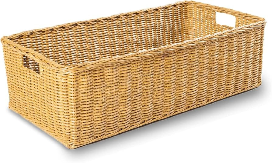 The Basket Lady Long Low Wicker Basket, Extra Large, 28.5 in L x 15 in W x 9 in H, Sandstone | Amazon (US)