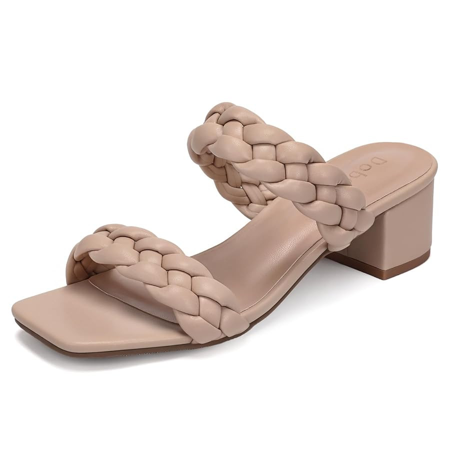 Wide Width Chunky Heels for Women Braided Dressy Sandals Square Open Toe Summer Shoes | Amazon (US)