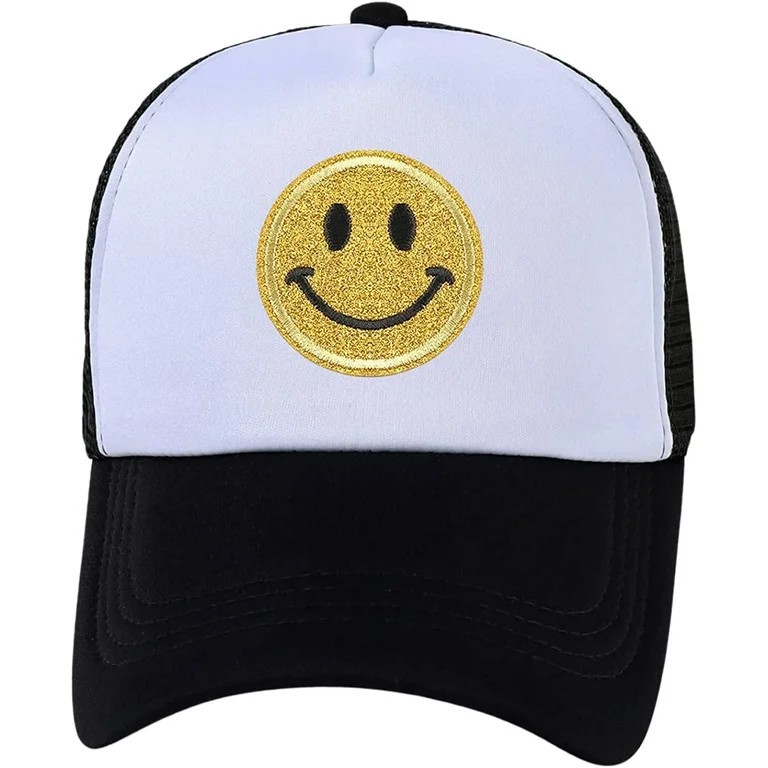 smiley Smile Face Hat Womens Mesh Neon Trucker Hats with Sequins Smile Patch Preppy Hat Retro Bas... | Walmart (US)