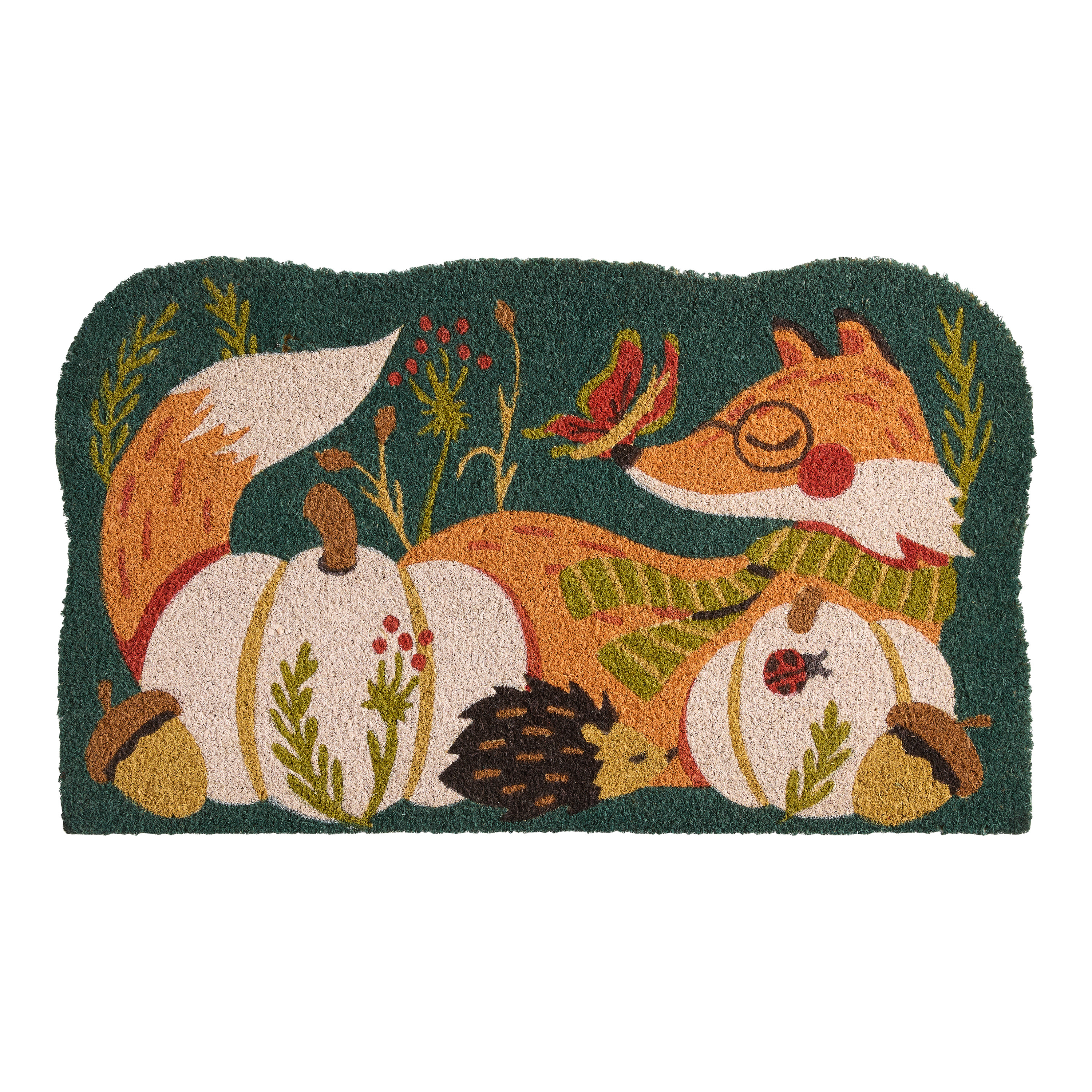 Orange Fox and White Pumpkins Harvest Coir Doormat | World Market