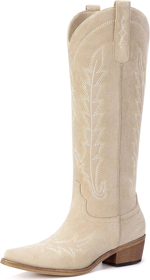 Cowboy Boots for Women - Knee High Pointed Toe Chunky Heel Pull On Zipper Western Cowgirl Boots, ... | Amazon (US)