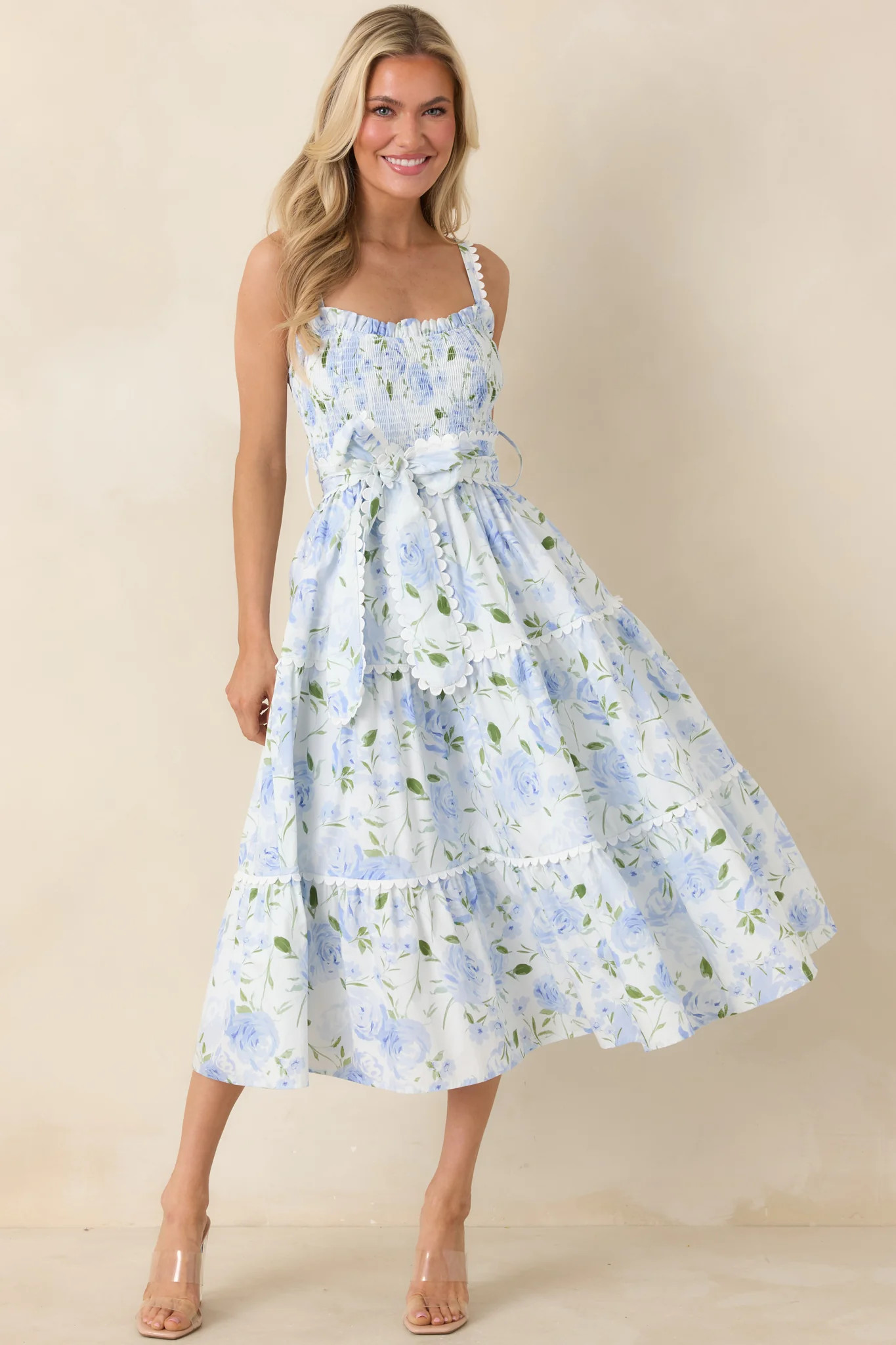 EXCLUSIVE: Prosperina Darcy Light Blue Floral Print Cotton Maxi Dress | Red Dress