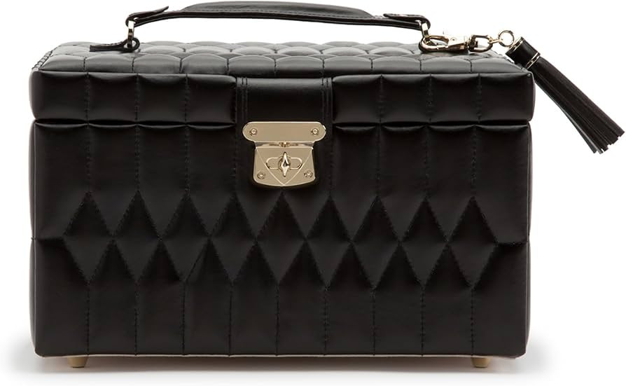 WOLF Caroline Medium Jewelry Case, Black - 15 Compartments & Seven Ring Rolls - Anti-Tarnish Lust... | Amazon (US)