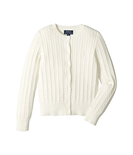 Polo Ralph Lauren Kids Girl's Cable Knit Cotton Cardigan (Little Kids/Big Kids) Warm White/French Pink Pony Player SM (7 Little Kids) | Amazon (US)