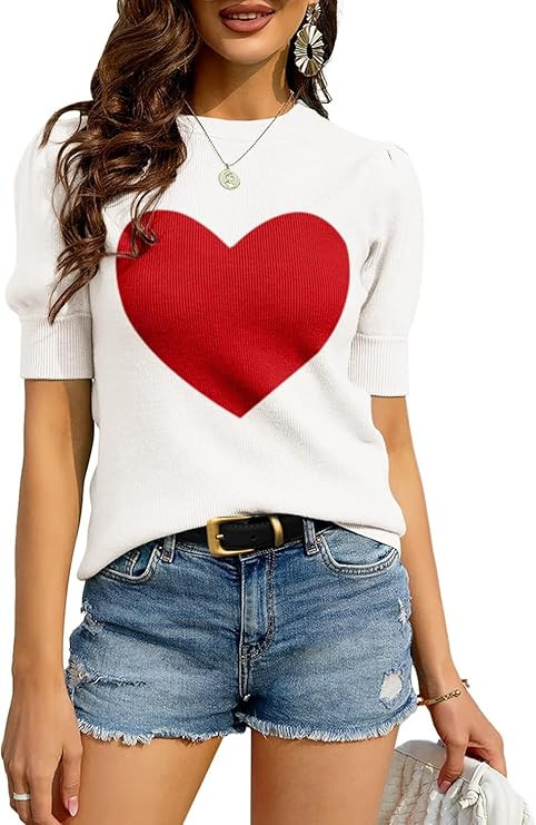 Bodosalia Womens Puff Short Sleeve Sweater Crew Neck Pullover Tops Ribbed Knit Sweater Blouse | Amazon (US)