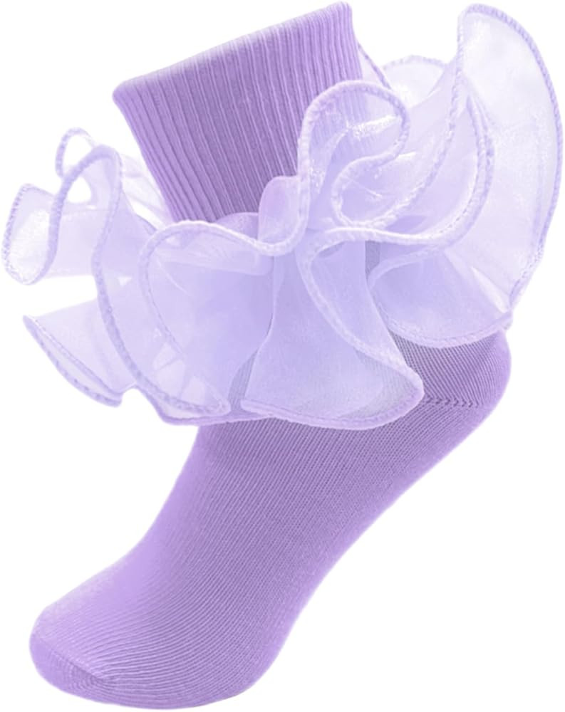 Girls Ruffle Socks Toddler Girl Frilly Dress Socks Double Lace Big Ruffles Fold Over Church Fancy... | Amazon (US)