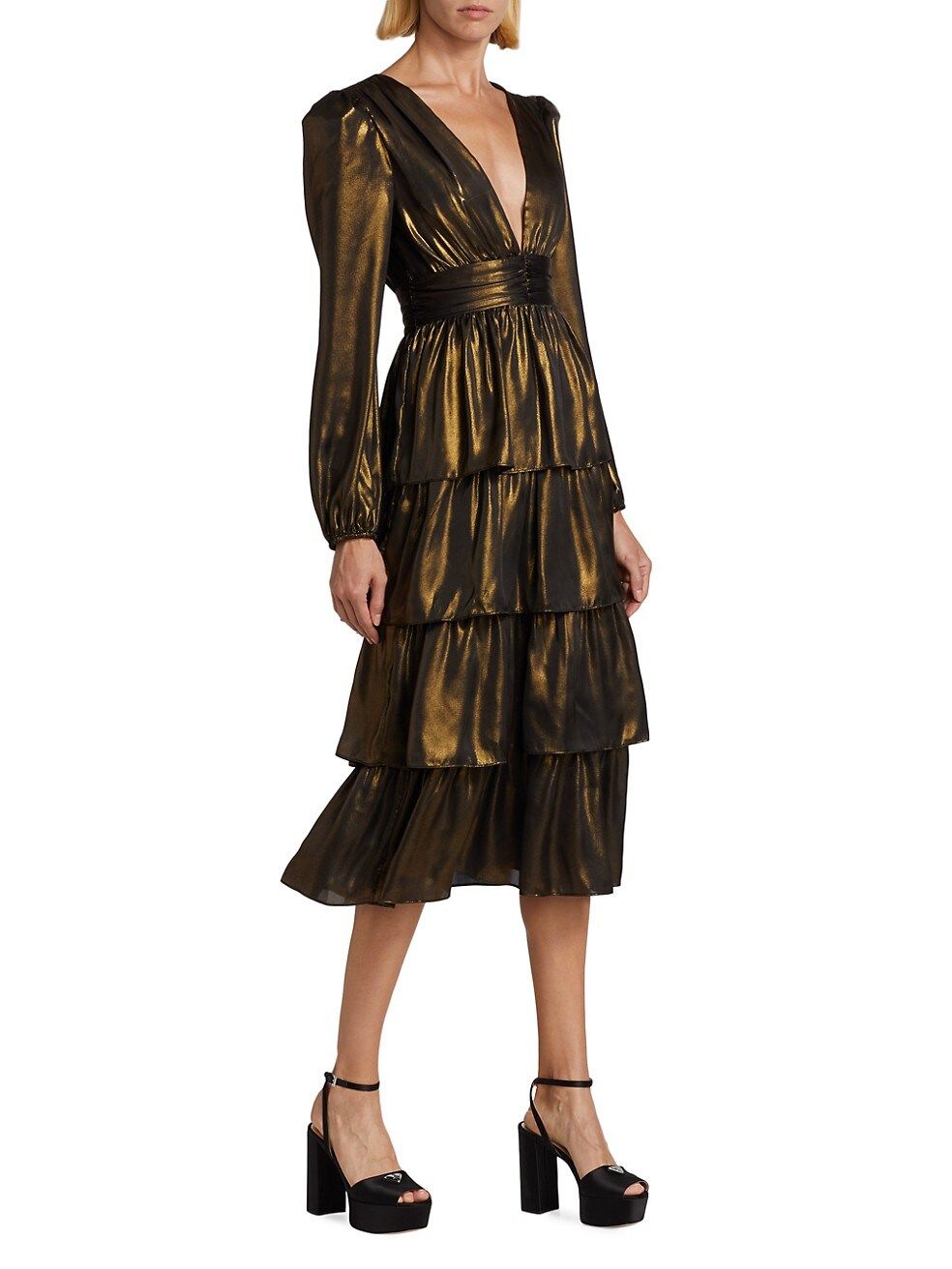 Wayf Metallic Tiered Midi-Dress | Saks Fifth Avenue