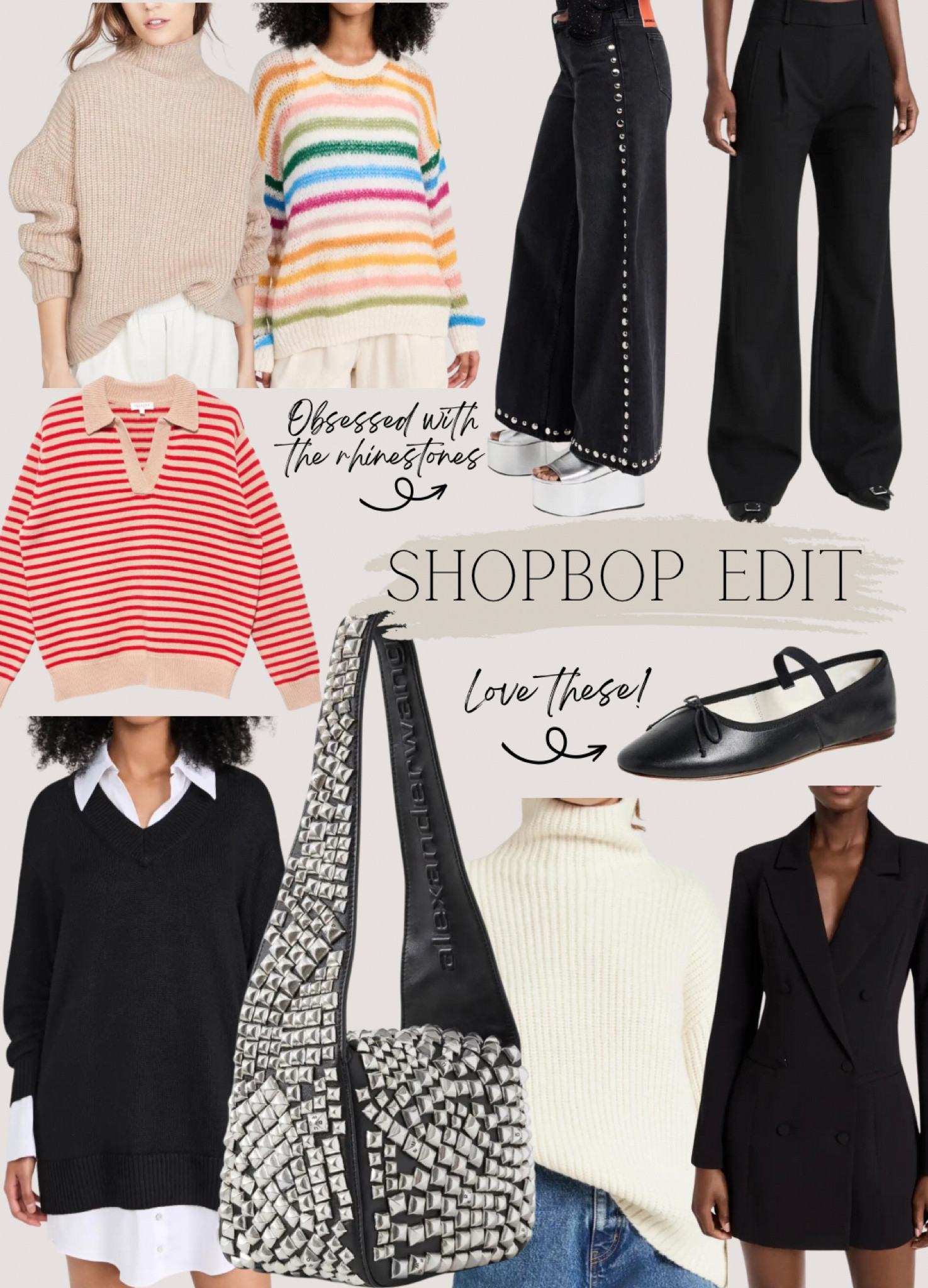 Shopbop favorites at the moment. 

Fall outfit - fall trends - sweater -
Stripes - studs - sweater dress - ballet flat

#LTKover40 #LTKshoecrush #LTKitbag