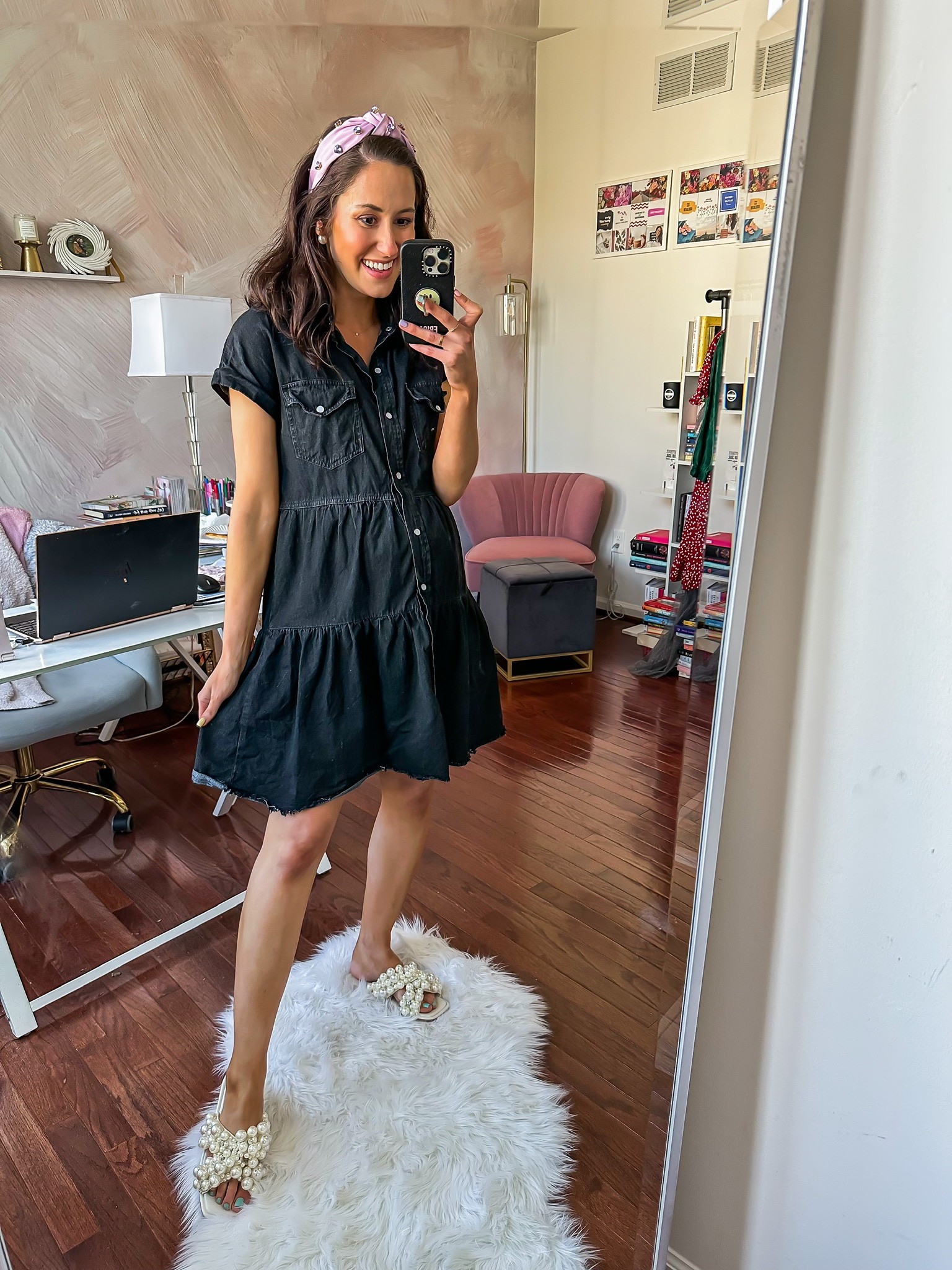 denim dress bump friendly The Thursday Denim Maternity Midi Dress  Ingrid & Isabel