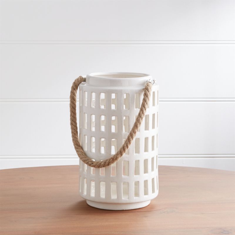 Peek 10.75" Ivory Ceramic Lantern + Reviews | Crate and Barrel | Crate & Barrel