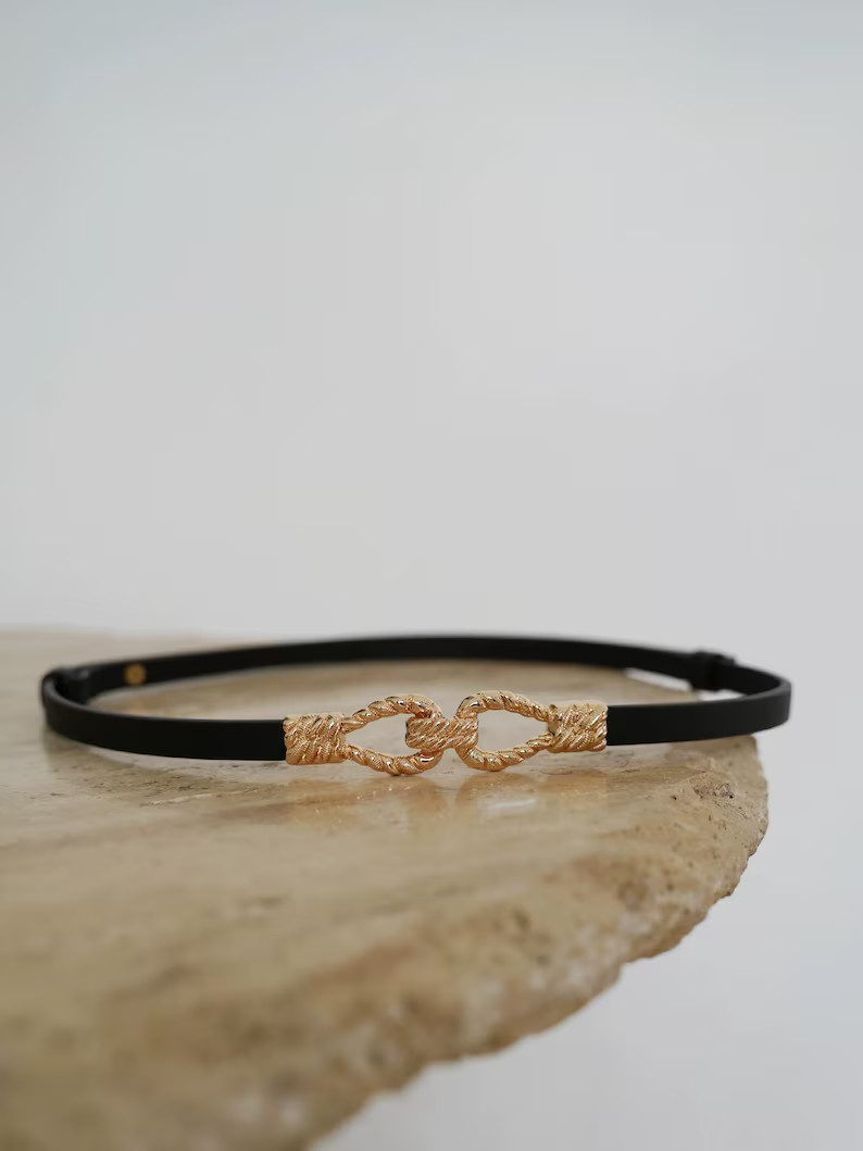 Minimalist Skinny Belt With Gold Metal Buckle in Brown or Black - Etsy | Etsy (US)