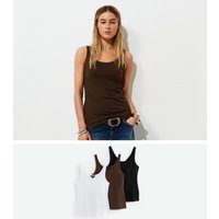 Women's Brown Cotton Pack of Three Jersey Scoop Neck Vest Tops New Look | New Look (UK)