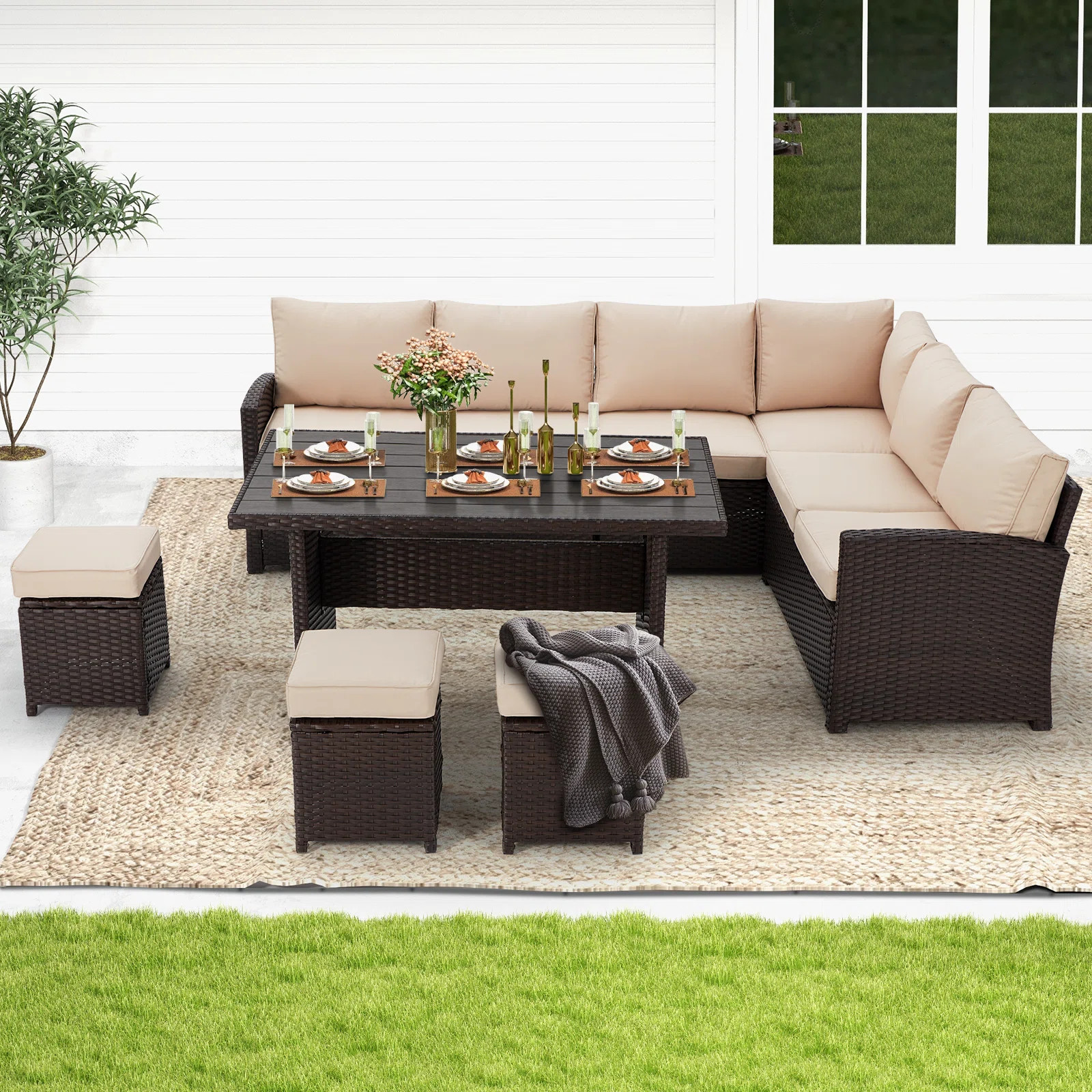 9 - Person Outdoor Seating Group with Cushions | Wayfair North America