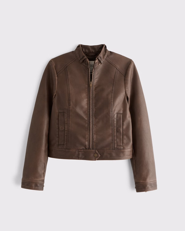 Women's Slim Vegan Leather Mockneck Jacket | Women's Coats & Jackets | Abercrombie.com | Abercrombie & Fitch (US)