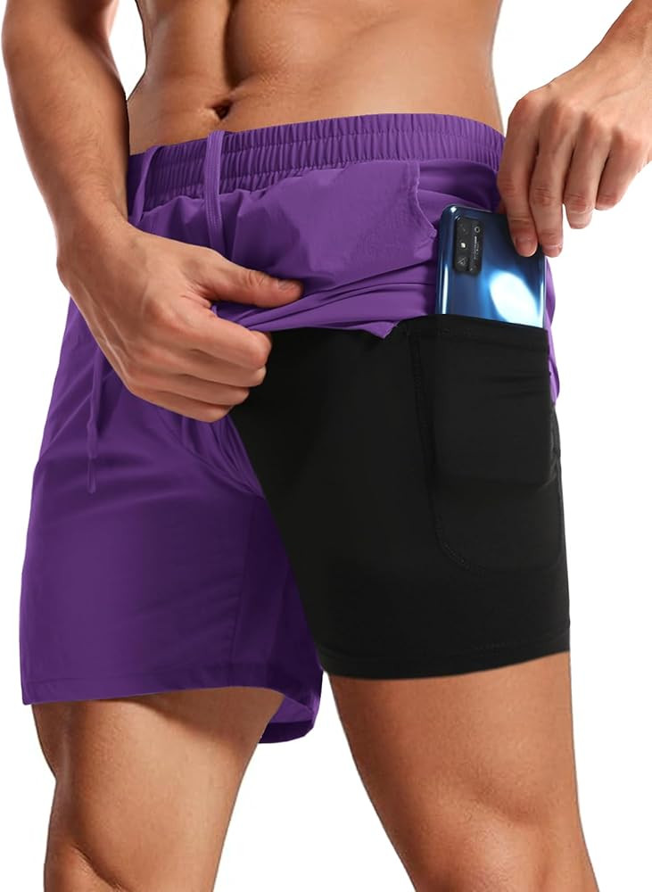 Aolesy Men's 2 in 1 Running Shorts 5" Workout Gym Athletic Shorts for Men Quick Dry Lightweight T... | Amazon (US)