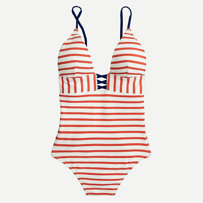 V-neck crisscross one-piece in textured stripe | J. Crew US