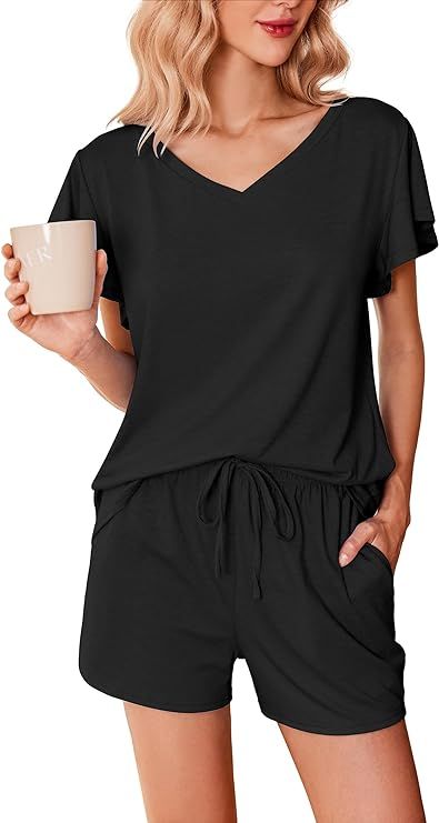 Ekouaer Women's Pajamas Set Ruffle Sleeves Sleepwear V Neck Comfy 2 Piece Pjs Loungewear Set with... | Amazon (US)