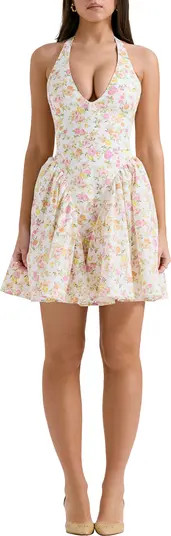 HOUSE OF CB Valentia Plunge Halter Neck Stretch Cotton Minidress | Nordstrom | Nordstrom