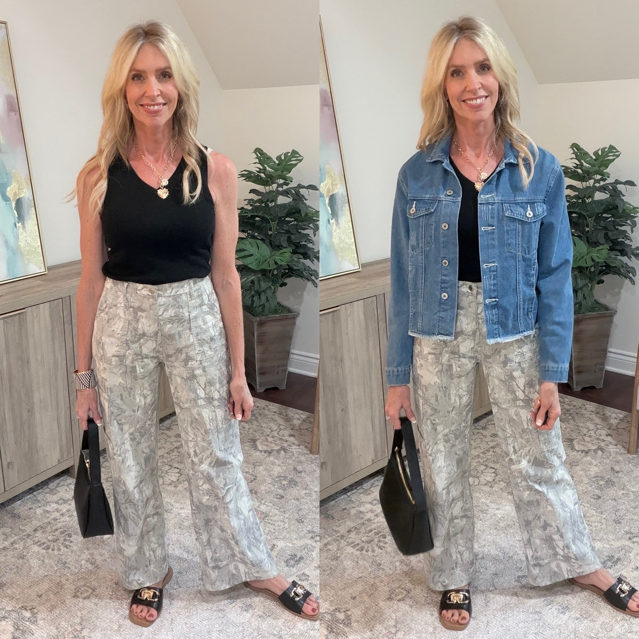 At 55, I'm not trying to look younger but I'm always going to fight the frump! That's why I love this Walmart outfit. It's current and makes me feel great. And these pants have gone viral for a reason! They're under💲17, they're flattering and they are so comfy! I have them in a camo and leopard 🐆 pattern too. 

Fit is true to size. This is definitely a no regrets purchase!

#LTKootd #LTKgrwm #LTKOver40