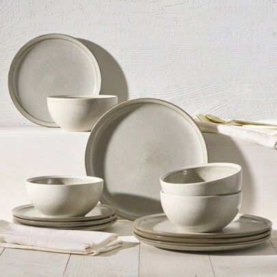 Better Homes And Gardens Banks Cream 12-Piece Stoneware Dinnerware Set | SHEIN