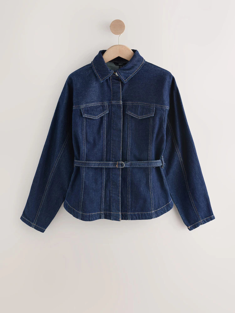 Rinse Blue Belted Fitted Denim Jacket | Next EU