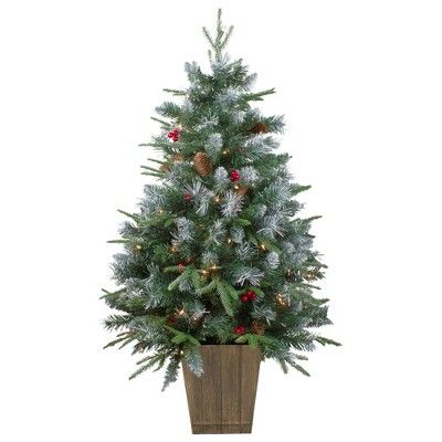 Northlight 4' Pre-Lit Frosted Mixed Berry Pine Artificial Christmas Tree in Pot - Clear Lights | Target