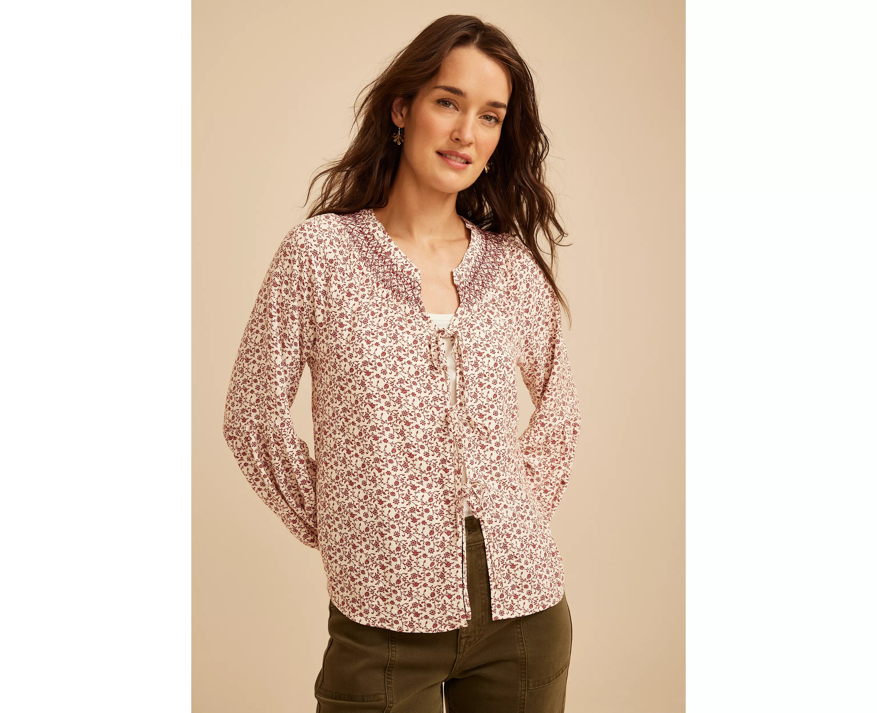 Maurices Women's Floral Tie Front Peasant Top | Maurices