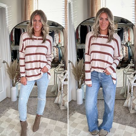 Striped top - large, also comes in solids
Skinny/slim straight jeans - 10/30 long, 5 lengths, some stretch, 50% off!
Booties - run small, sized up (12), more colors, come widths and up to size 13
Wide leg jeans - 10 xtra long, other washes are longer, $20 off $75+ code: MAJORSAVES
Mule/clogs - 11, 2 colors, on sale with code: EARLYDEAL


#LTKstyletip #LTKsalealert #LTKmidsize