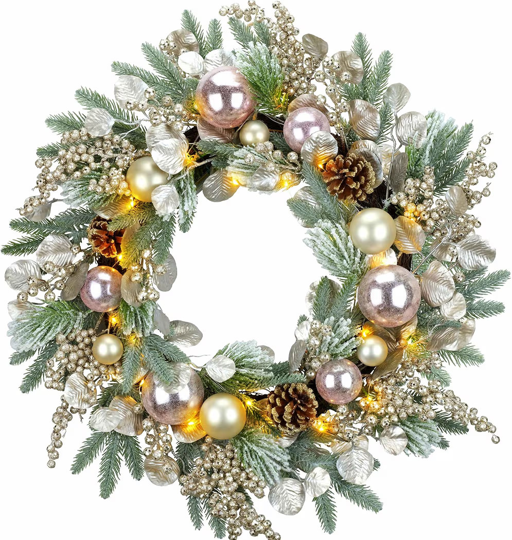 YULETIME 24" Christmas Wreath, Artificial Holiday Wreath with Baubles, Berries, Leaves, Spruce Br... | Amazon (US)