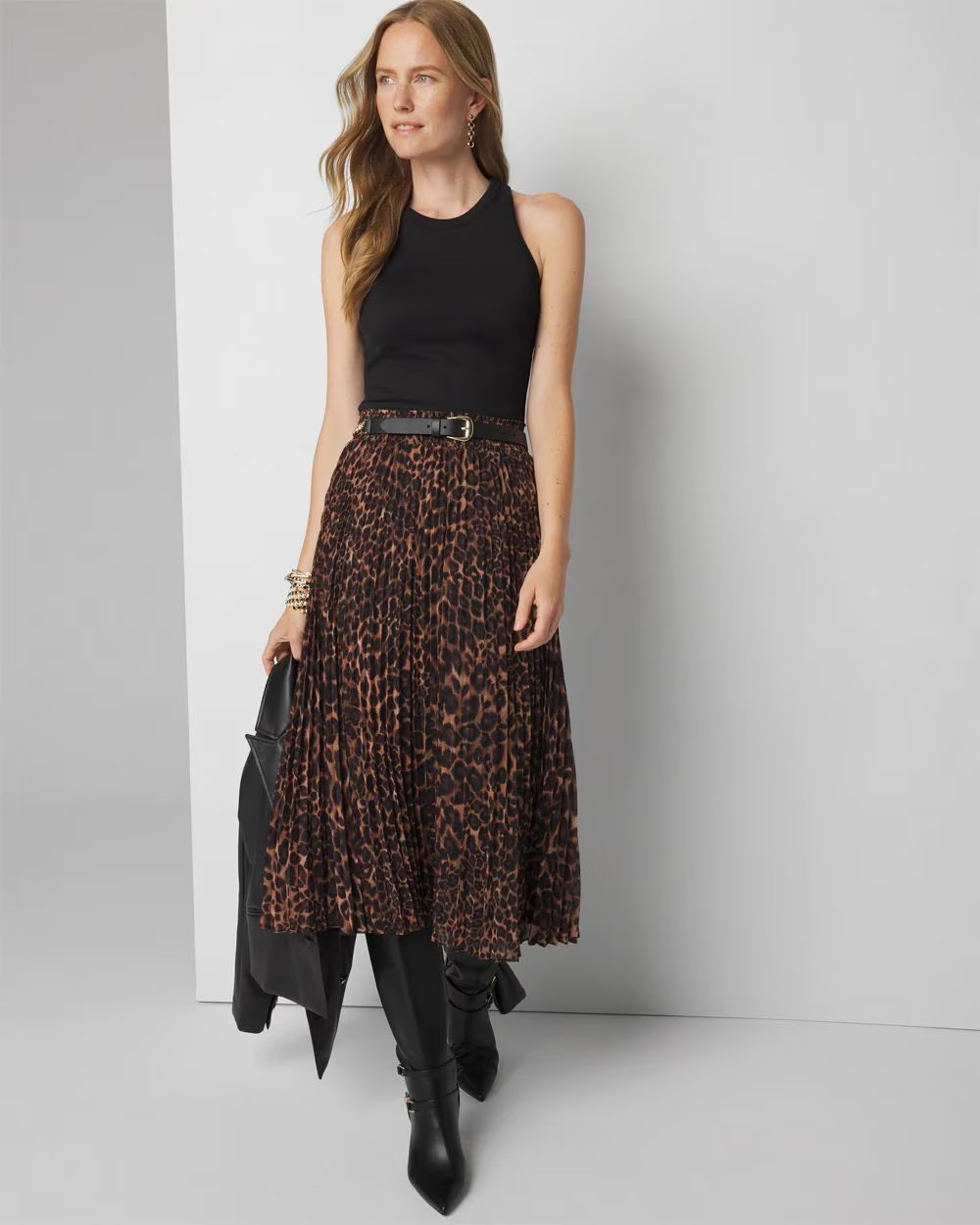 Pleated Leopard Print Skirt | White House Black Market