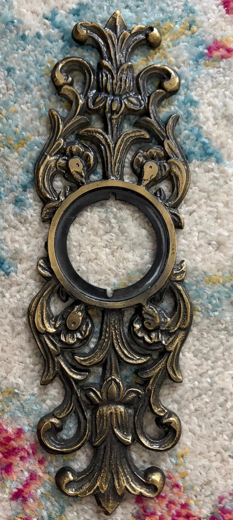 Victorian-style brass door knob backplate (also known as an escutcheon) | Etsy (Global)