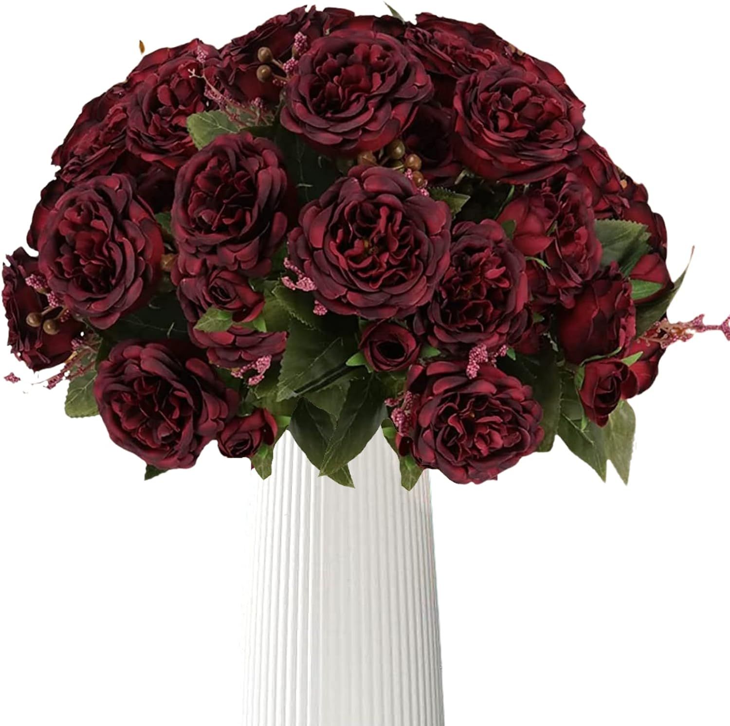 ASTRYAS Artificial Flowers, 3Pcs Burgundy Red Fake Peony Silk Peonies Bouquet Faux Rose Flowers A... | Amazon (US)