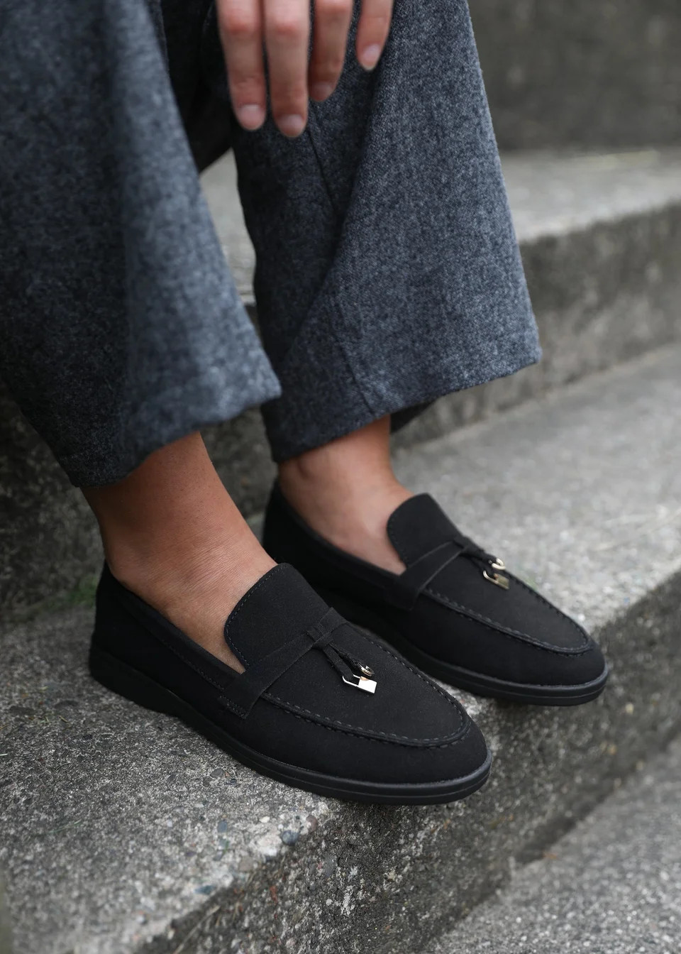 Where's That From Black Suede Pegasus Slip On Trim Loafers - Size 7 | Matalan (UK)