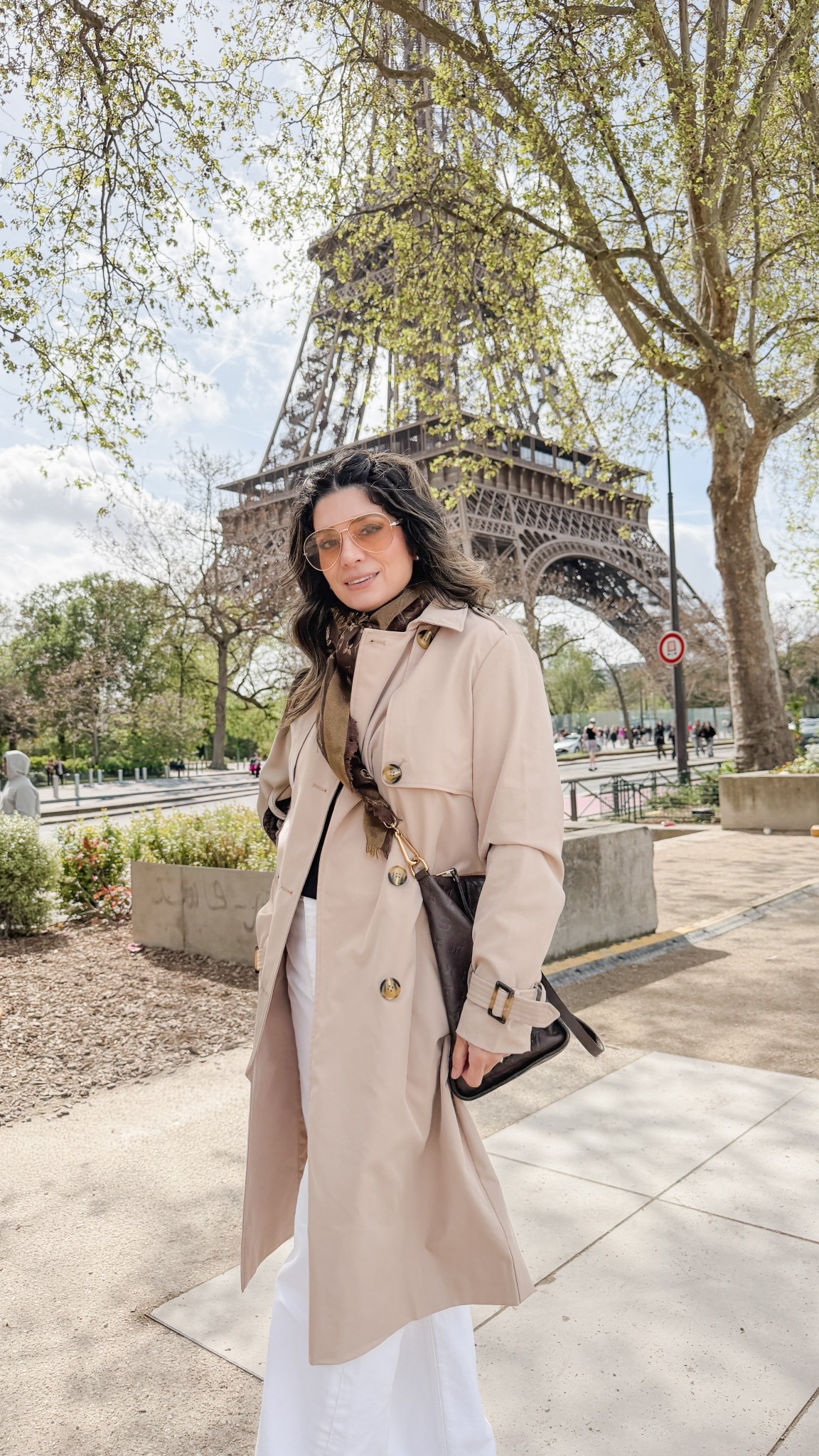 Day 3 I Paris. Amazon trench coat size M and Balenciaga look alike sun glasses. 
Trench coat looks so high end, I ordered several ones but the buttons and belt keeper make this one look so expensive 