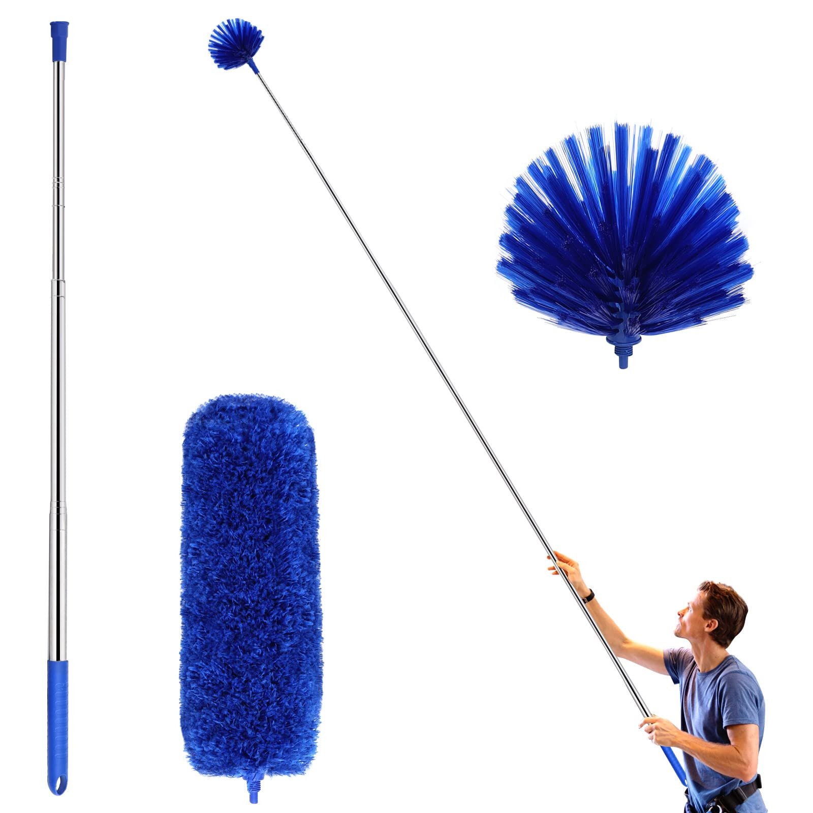 Cobweb Duster with Extension Pole, Washable Cleaning Duster Kit with 2 Duster Heads, Cobweb Duste... | Amazon (US)
