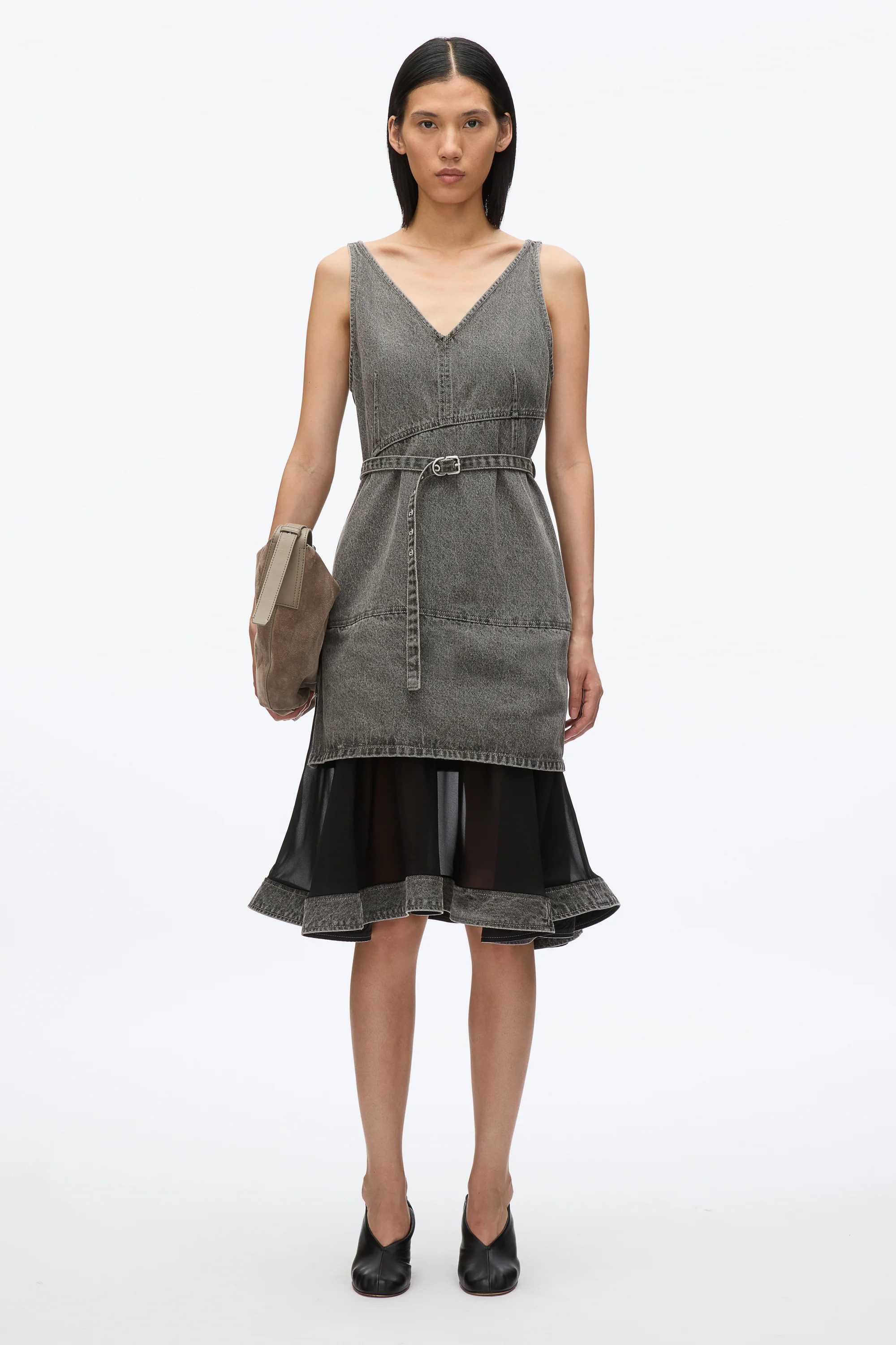 Denim V-Neck Dress with Chiffon Hem | 3.1 Phillip Lim