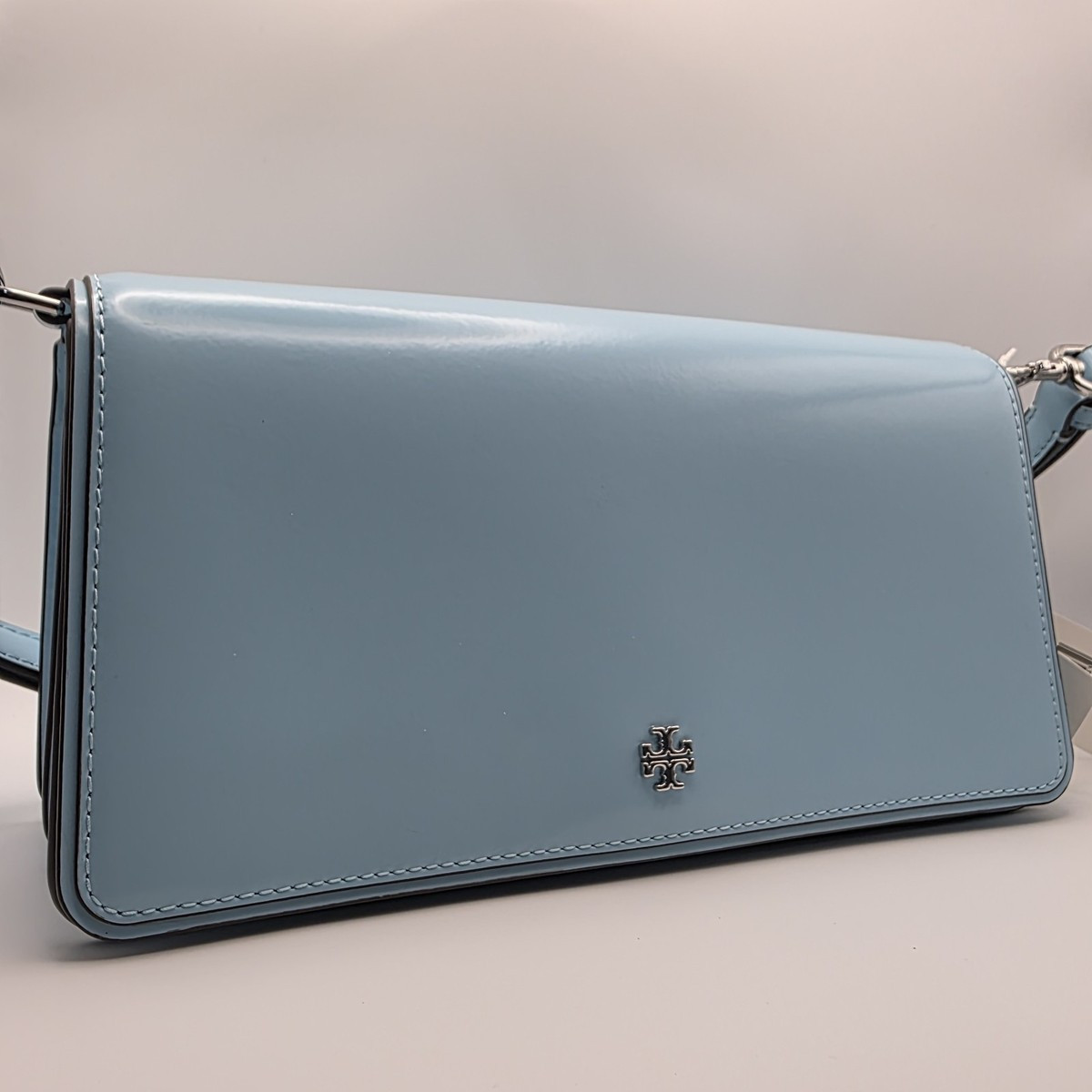 AUTH Tory Burch Emerson Patent Convertible Crossbody - Light Blue - MSRP $498 | eBay US