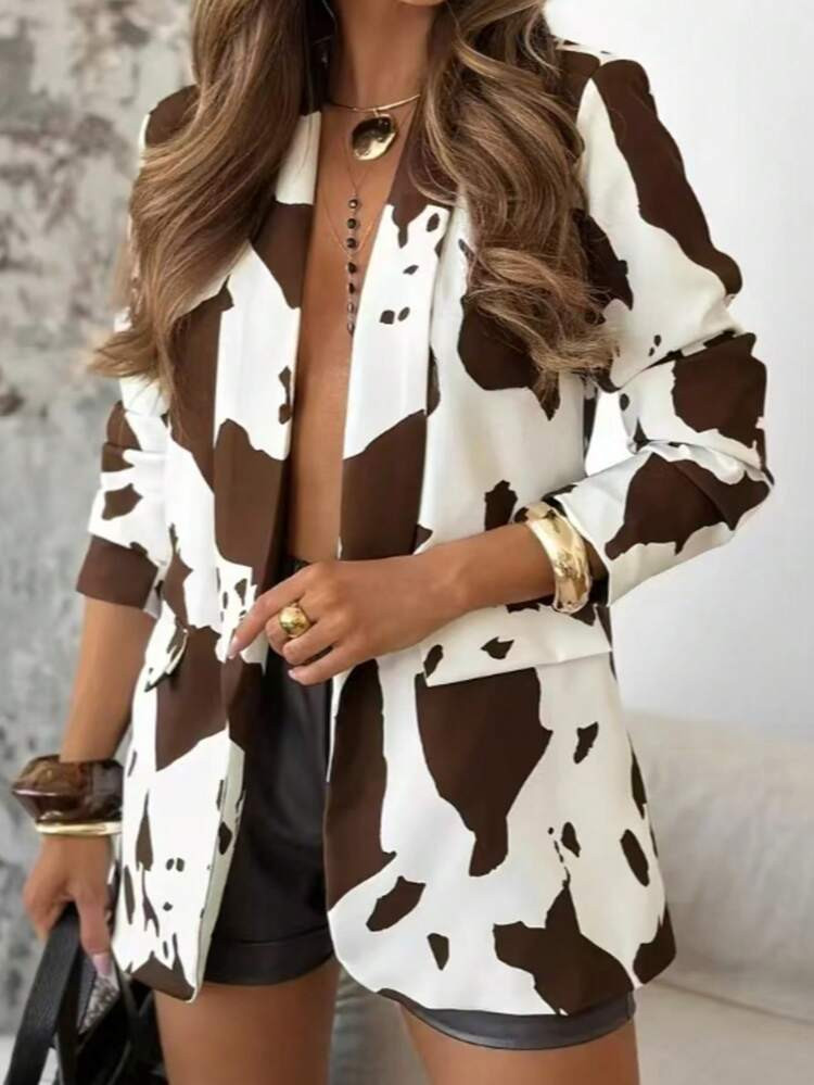 Women's Casual Commuter Blazer Jacket With Faux Pockets, Long Sleeve, Autumn | SHEIN