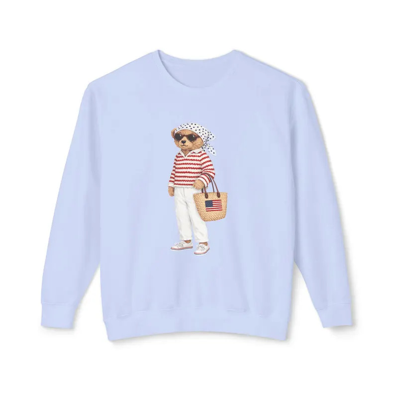 Americana Bear Sweatshirt, Fourth of July Sweatshirt Women, Preppy USA Crewneck, Patriotic Summer... | Etsy (Global)