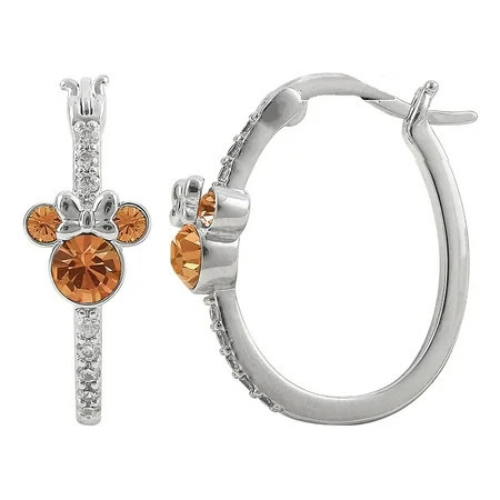 Disney Minnie Mouse Womens CZ Sterling Silver Birthstone Hoop Earrings | Walmart (US)