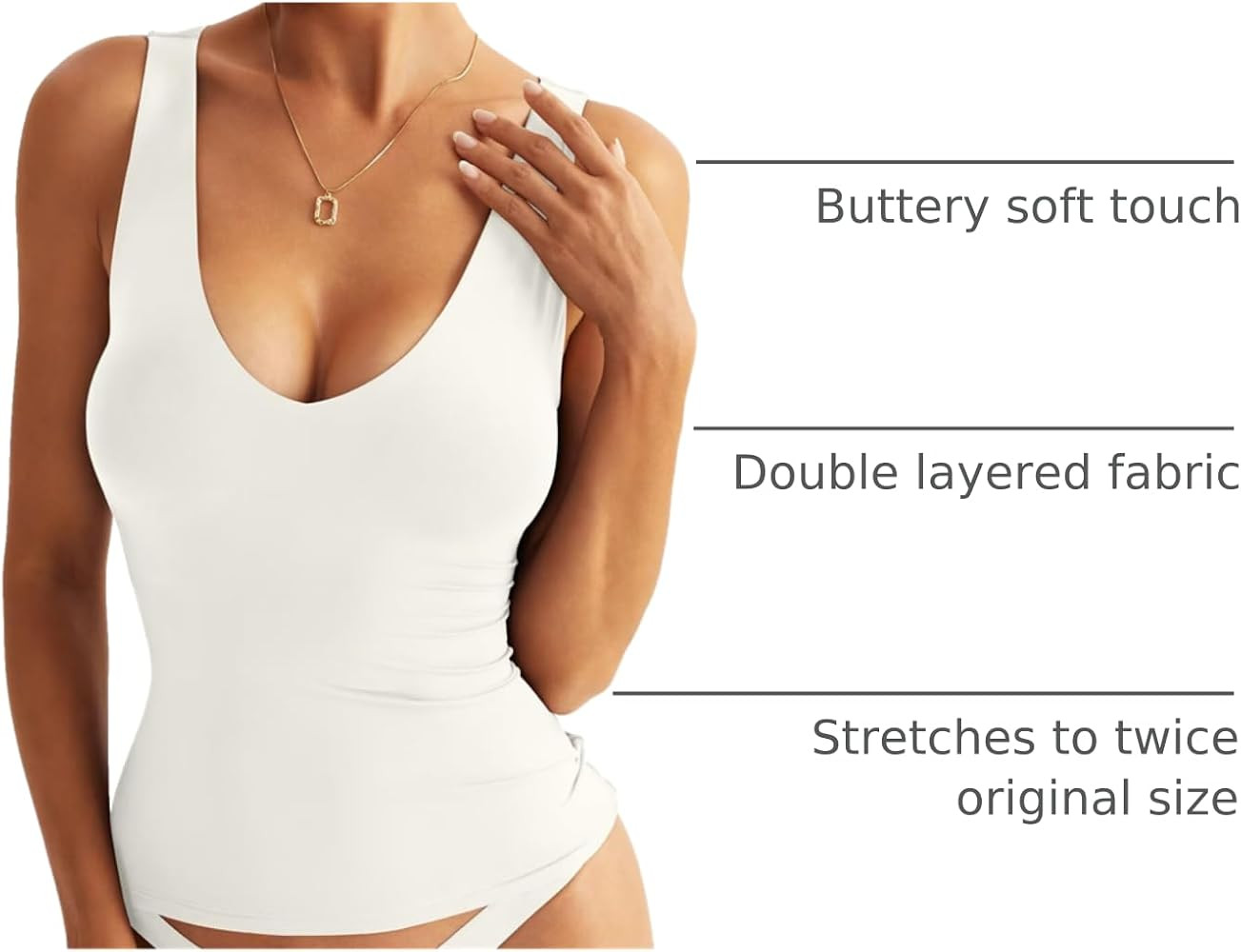 Womens V Neck Tank Tops Sleeveless Double Lined Basic Tops Slim Fit Summer Shirts 2025 | Amazon (US)