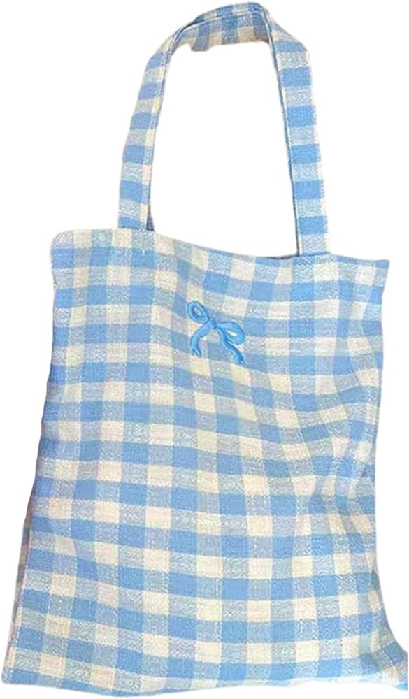 Checkered Tote Bag Canvas Tote Bag Gingham Y2k Bag Cute Tote Bag Preppy Stuff Beach Tote Bag Summ... | Amazon (US)