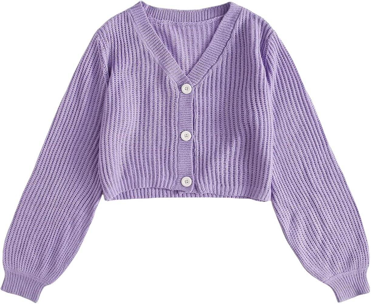 MakeMeChic Women's Casual V Neck Button Up Long Sleeve Cropped Cardigan Sweater | Amazon (US)