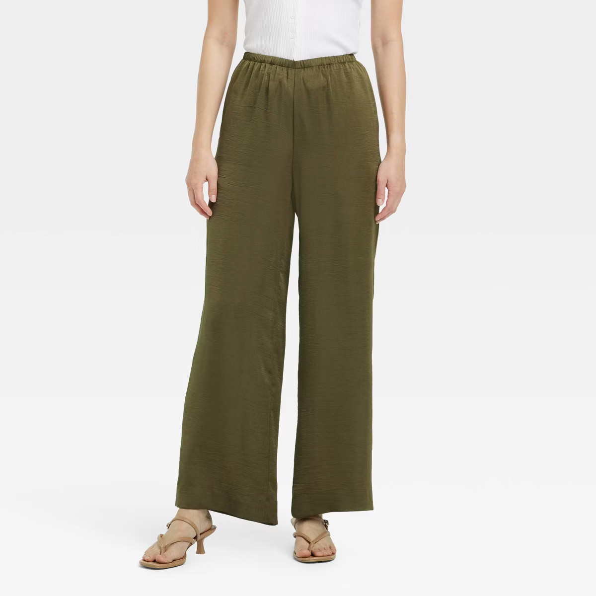 Women's Mid-Rise Straight Leg Crinkle Satin Pull-On Pants - A New Day™ | Target