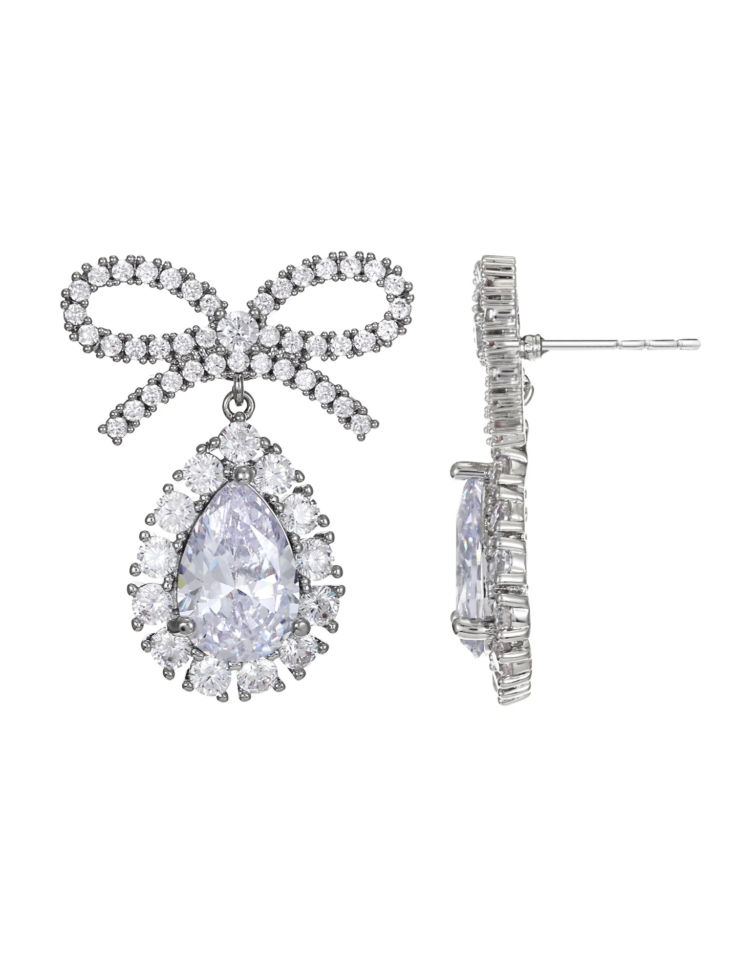 Believe by Brilliance Women's Fine Silver Plated Earrings with Genuine CZ Stones, Bow Motif, Fema... | Walmart (US)