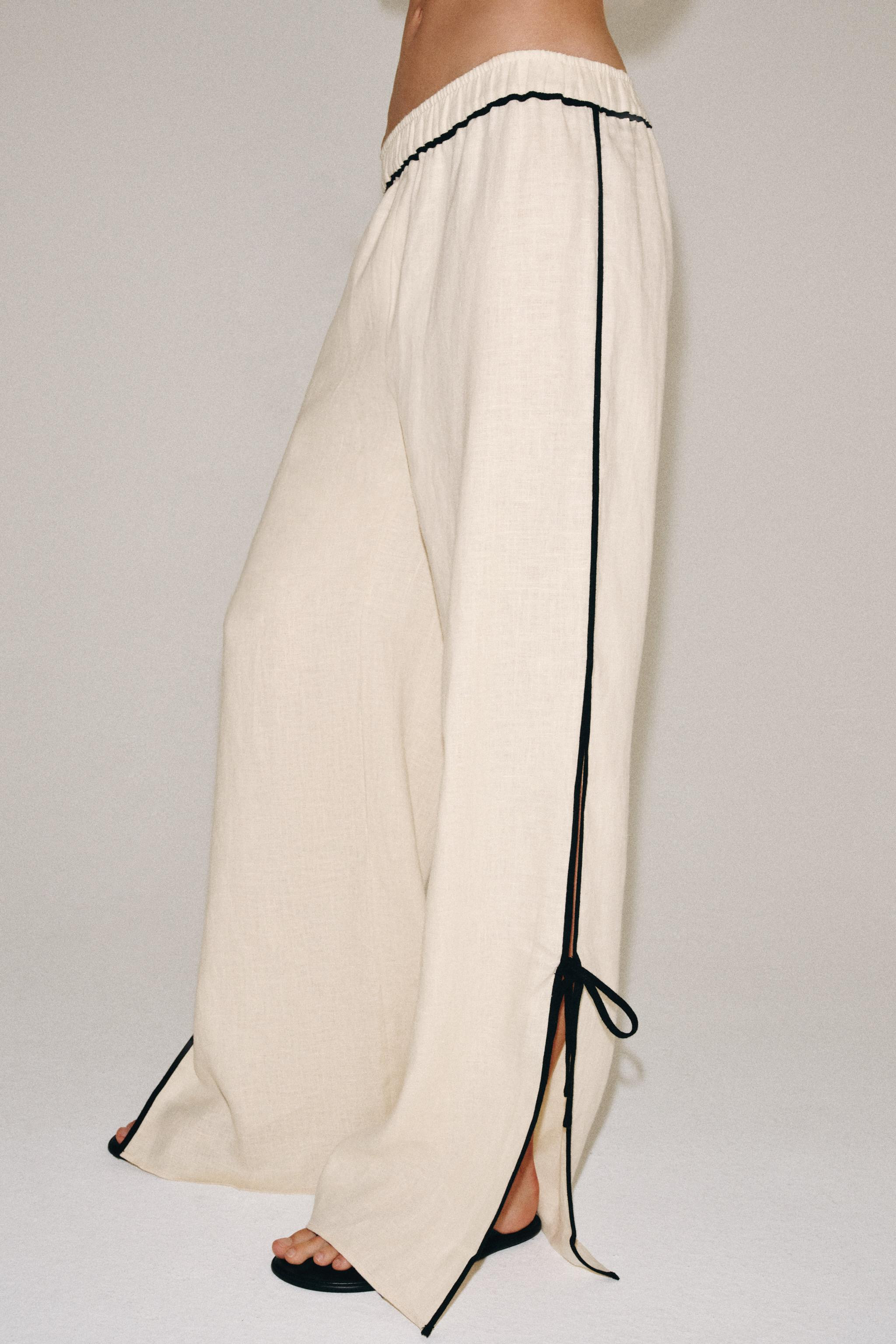 100% LINEN PIPING TROUSERS ZW COLLECTION | Zara US