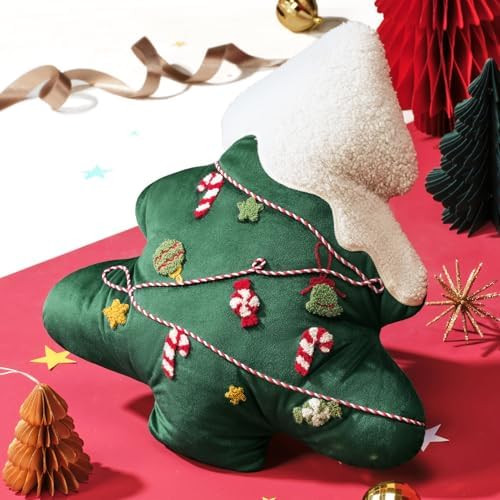 Ashler Merry Christmas Tree Shaped Pillow, Pine Tree Christmas Throw Pillow, White Teddy & Soft V... | Amazon (US)