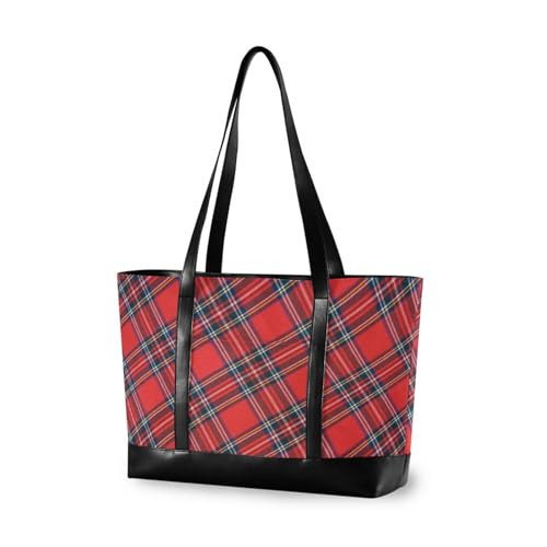 Stewart Tartan Plaid Laptop Tote Bag for Women Teacher Canvas Tote Bags Handbags Purse Travel Work Bag with Zipper | Amazon (US)