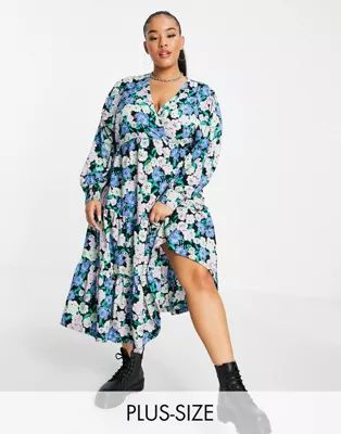 Simply Be tiered smock midi dress in floral print | ASOS (Global)